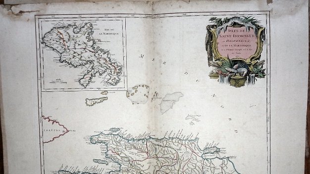 Hispaniola French engraved of the Island of Hispaniola now Haiti and Dominican Republic. Published in Paris by Giles Robert de...